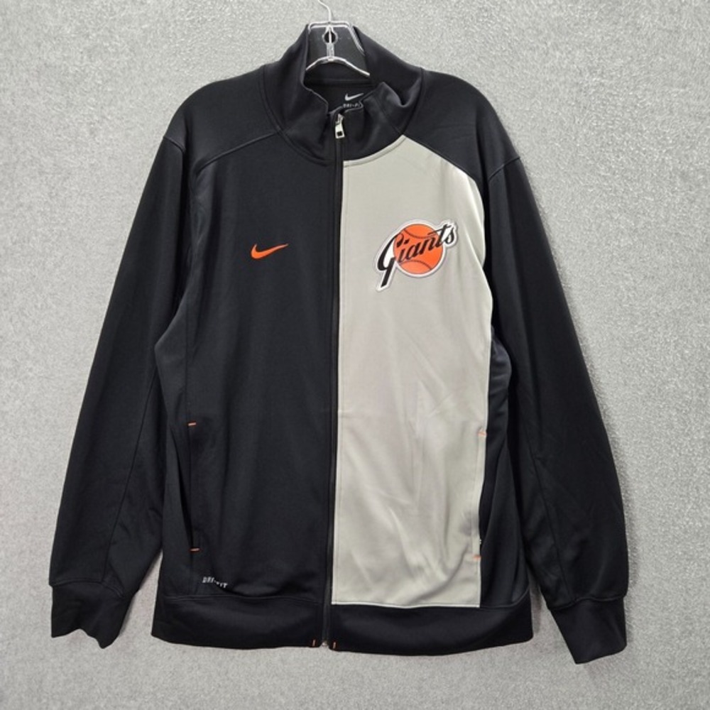 San Francisco Giants Men Track Jacket Large Black Nike Swoosh Colorblock Dri Fit